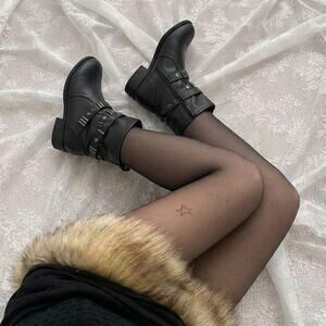 Vintage Studded Moto Boots Black Leather Buckle Ankle Indie Sleaze Grunge